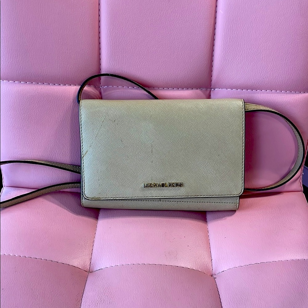 Michael Kors Pale Green Leather Crossbody Bag